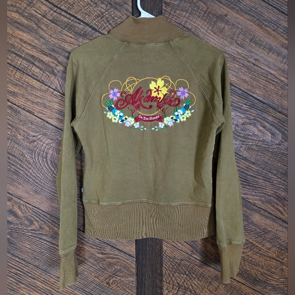Akademiks Jackets & Blazers - RARE Akademiks Women's Olive Bomber Jacket Streetwear Embroidered Floral Y2K